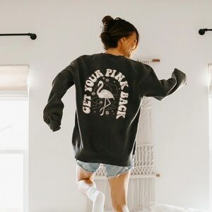 Get Your Pink Back Lindsey Gurk Women's Pigment Dyed Black Flamingo Sweatshirt